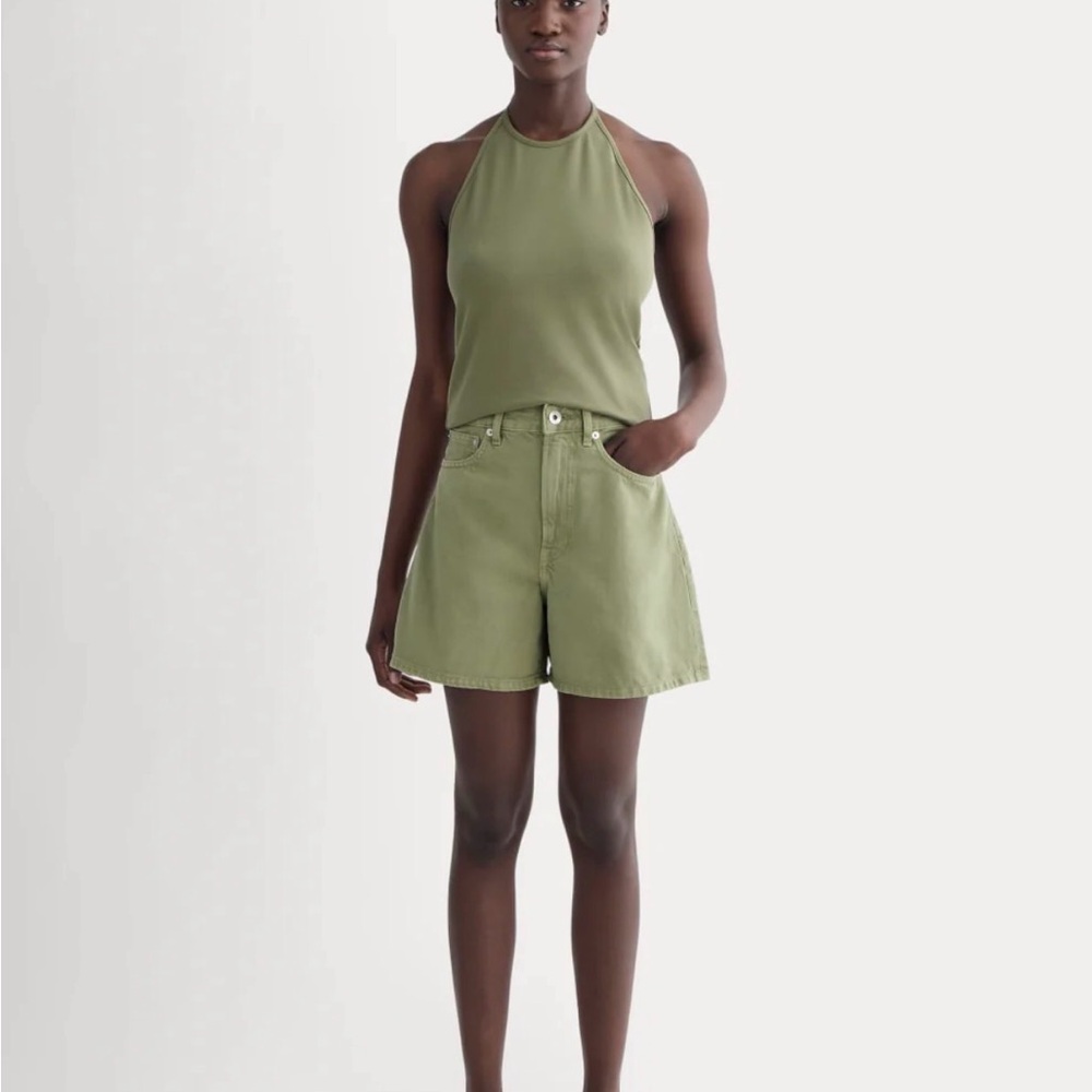 Everlane A-Line Denim Short in Oil Green